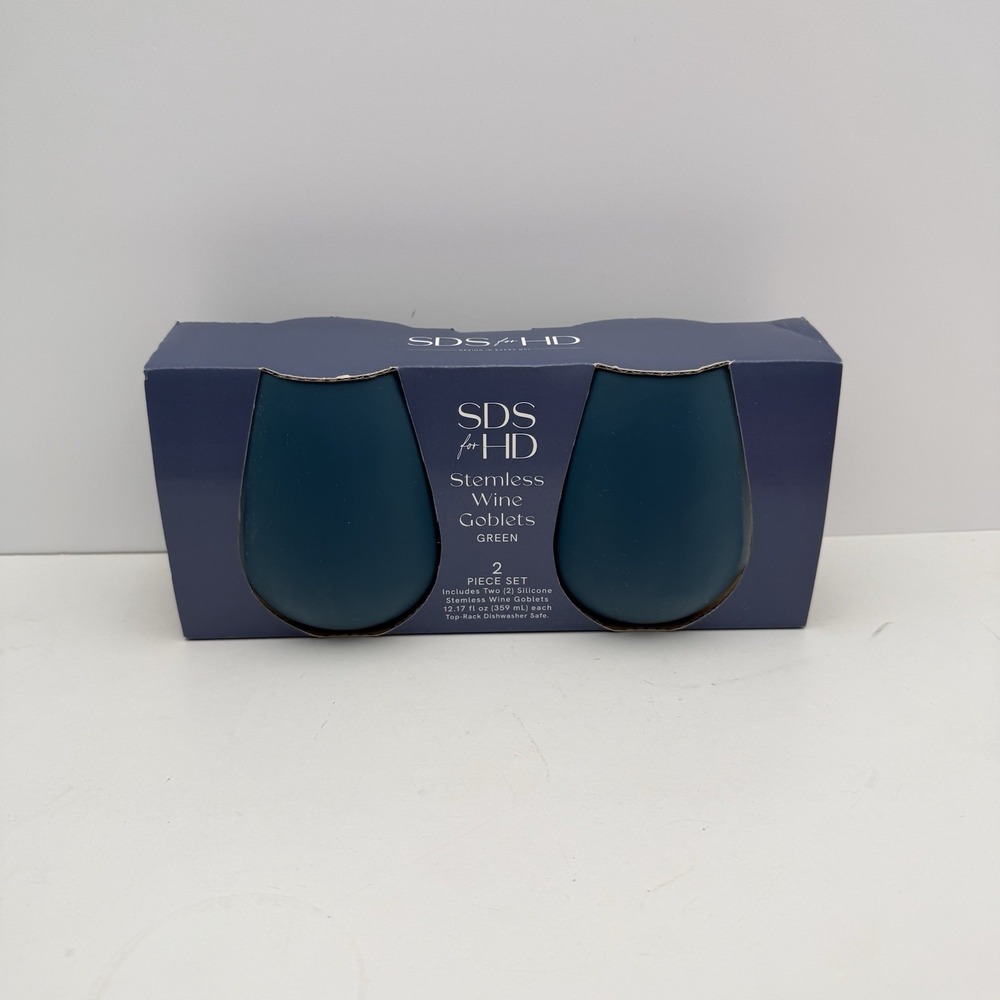 HD Designs Silicone Stemless Wine Tumbler Green‎  2-pack Shatterproof Pool Safe